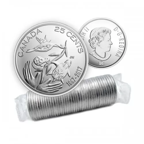 2017 (1867-) Canadian 25-Cent Hope For A Green Future 150th Anniv Quarter Original Coin Roll in coin tube