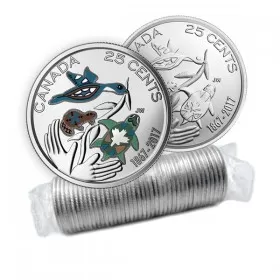 2017 (1867-) Canadian 25-Cent Hope For A Green Future 150th Anniv Quarter Original Coin Roll (Some Coloured) 