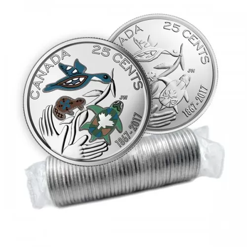 2017 (1867-) Canadian 25-Cent Hope For A Green Future 150th Anniv Quarter Original Coin Roll (Some Coloured) 