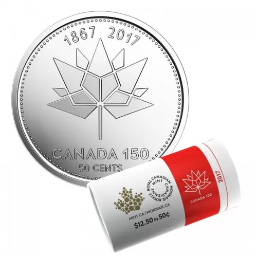 2017 (1867-) Canadian 50-Cent Official CANADA 150 Logo Half Dollar Special Wrap Coin Roll