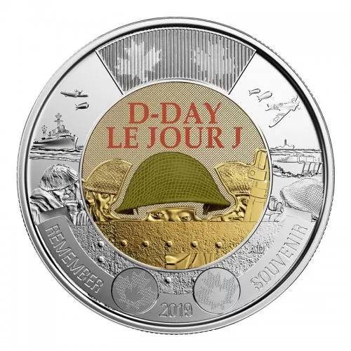 2019 (1944-) Canadian $2 D-Day 75th Anniv Remembrance Coloured Toonie Coin (Brilliant Uncirculated)