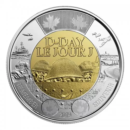 2019 (1944-) Canadian $2 D-Day 75th Anniv Remembrance Non-Coloured Toonie Coin (Brilliant Uncirculated)