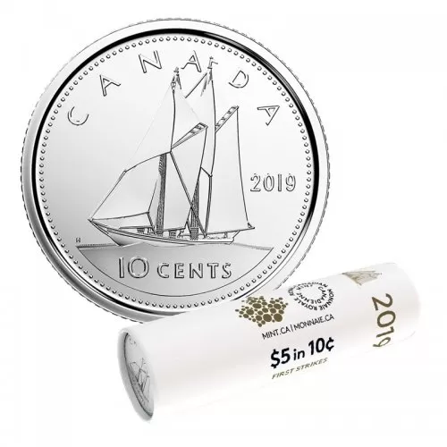 2019 Canadian 10-Cent Bluenose Schooner Dime First Strikes Special Wrap Coin Roll