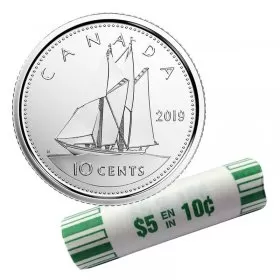 2019 Canadian 10-Cent Bluenose Schooner Dime Original Coin Roll-heads both ends