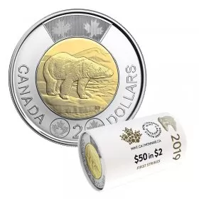 2019 Canadian $2 Polar Bear Toonie First Strikes Special Wrap Coin Roll