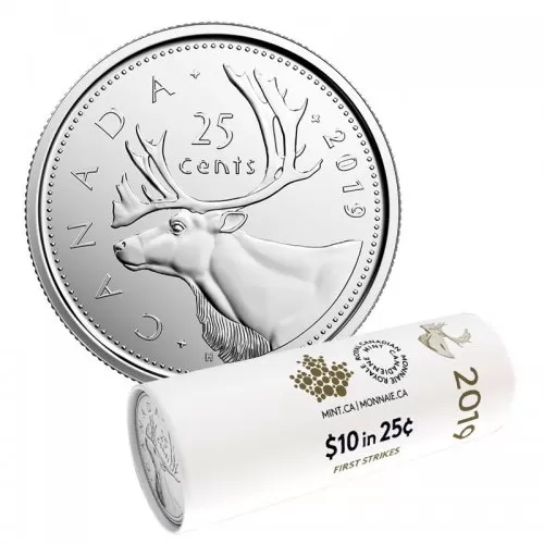 2019 Canadian 25-Cent Caribou Quarter First Strikes Special Wrap Coin Roll