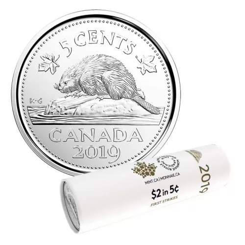 2019 Canadian 5-Cent Beaver Nickel First Strikes Special Wrap Coin Roll