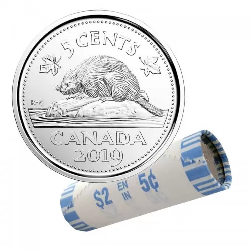 2019 Canadian 5-Cent Beaver Nickel Original Coin Roll