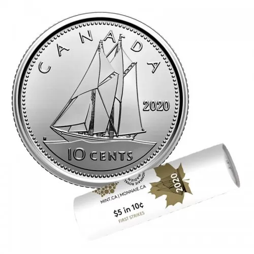 2020 Canadian 10-Cent Bluenose Schooner Dime First Strikes Special Wrap Coin Roll