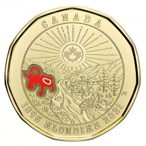 2021 (1896-) Canadian $1 Klondike Gold Rush 125th Anniv Coloured Loonie Coin