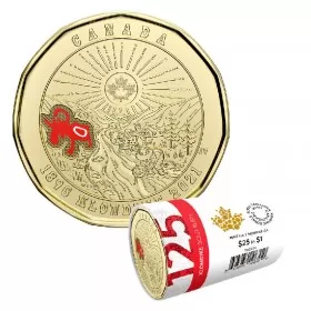 2021 (1896-) Canadian $1 Klondike Gold Rush 125th Anniv Coloured Loonie Special Wrap Coin Roll