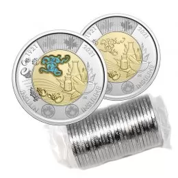 2021 (1921-) Canadian $2 Discovery of Insulin 100th Anniv Toonie Original Mixed Coin Roll (Some Coloured)