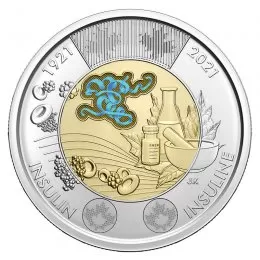 2021 (1921-) Canadian $2 Discovery of Insulin 100th Anniv Coloured Toonie Coin (Brilliant Uncirculated)