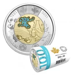 2021 (1921-) Canadian $2 Discovery of Insulin 100th Anniv Coloured Toonie Special Wrap Coin Roll