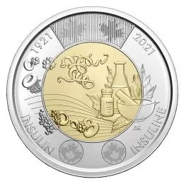 2021 (1921-) Canadian $2 Discovery of Insulin 100th Anniv Non-Coloured Toonie Coin (Brilliant Uncirculated)