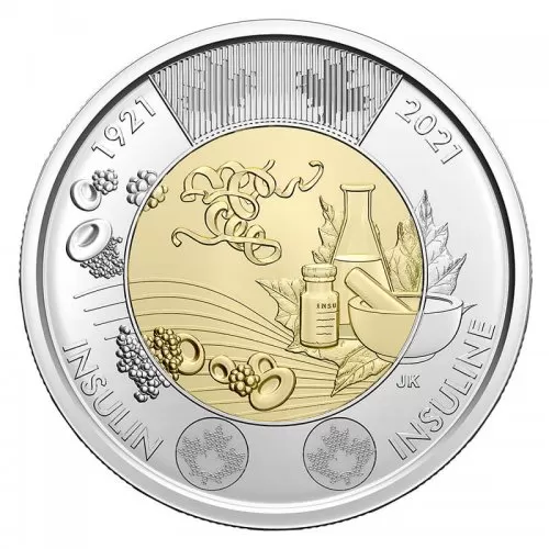 2021 (1921-) Canadian $2 Discovery of Insulin 100th Anniv Non-Coloured Toonie Coin (Brilliant Uncirculated)