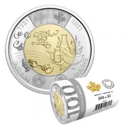 2021 (1921-) Canadian $2 Discovery of Insulin 100th Anniv Non-Coloured Toonie Special Wrap Coin Roll