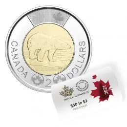 2021 Canadian $2 Polar Bear Toonie First Strikes Special Wrap Coin Roll