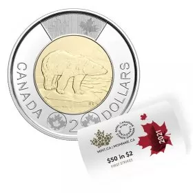 2021 Canadian $2 Polar Bear Toonie First Strikes Special Wrap Coin Roll