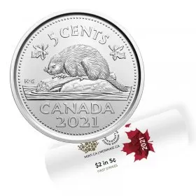 2021 Canadian 5-Cent Beaver Nickel First Strikes Special Wrap Coin Roll