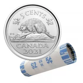 2021 Canadian 5-Cent Beaver Nickel Original Coin Roll-heads both ends