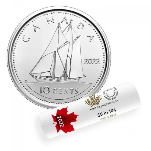 2022 Canadian 10-Cent Bluenose Schooner Dime First Strikes Special Wrap Coin Roll