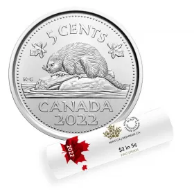 2022 Canadian 5-Cent Beaver Nickel First Strikes Special Wrap Coin Roll