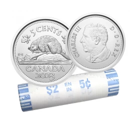 2023 Canadian 5-Cent Beaver/King Charles III Nickel Original Coin Roll