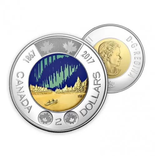 2017 (1867-) Canadian $2 Dance Of The Spirits 150th Anniv Coloured Toonie Coin (Glow-in-the-Dark)-BU grade