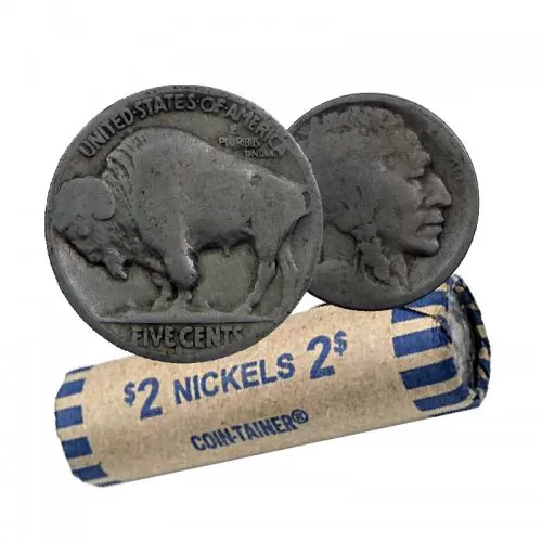 1913-1938 NO DATE United States 5 Cent Indian Head (Buffalo) Nickel Coin Roll (Circulated) 