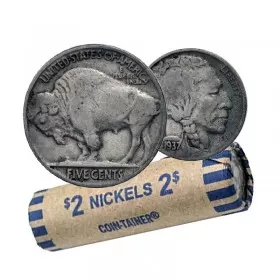 1937 United States 5 Cent Indian Head (Buffalo) Nickel Coin Roll (Circulated) 