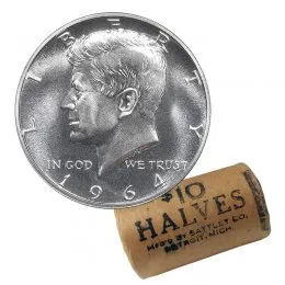 1964 US 50-Cent Kennedy Half Dollar 90% Silver Original Coin Roll 