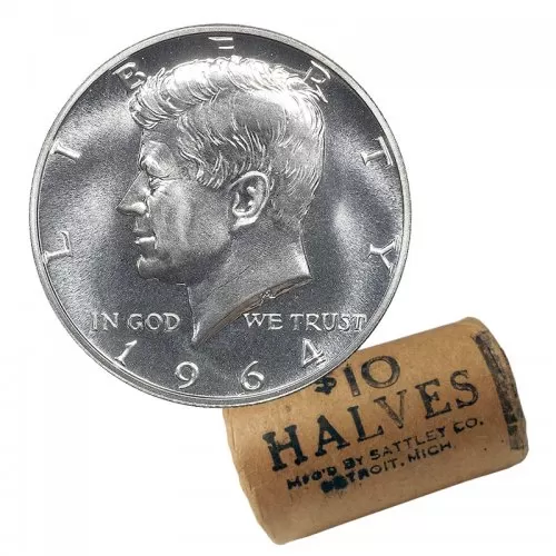 1964 US 50-Cent Kennedy Half Dollar 90% Silver Original Coin Roll 