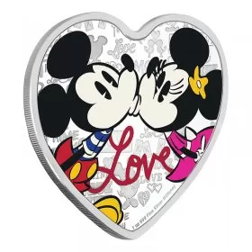2019 Niue $2 Disney Love *Mickey & Minnie Mouse* 1 oz Fine Silver Heart-shaped Coin