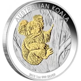2013 Australian $1 Koala, Gilded Edition - 1 oz Fine Silver Coin