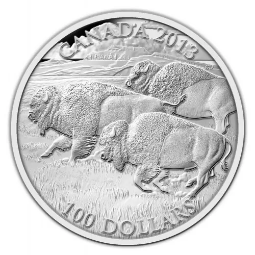 2013 Canadian $100 for $100 Bison Stampede Fine Silver Coin 