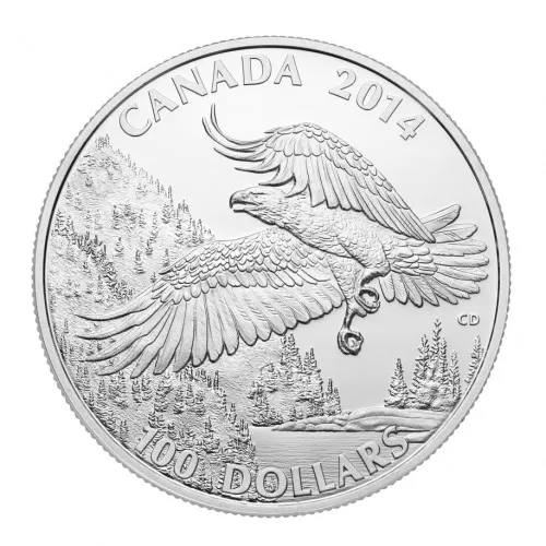 2014 Canadian $100 for $100 Majestic Bald Eagle Fine Silver Coin