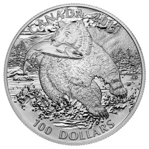 2014 Canadian $100 for $100 Solitary Titan: The Grizzly Bear Fine Silver Coin