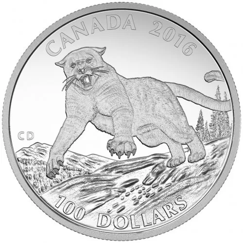 2016 Canadian $100 for $100 Cougar: Silent Giant of the Americas Fine Silver Coin