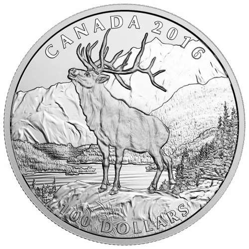 2016 Canadian $100 for $100 The Noble Elk Fine Silver Coin