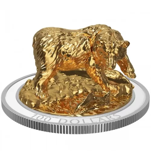 2017 Canadian $100 Sculpture of Majestic Canadian Animals: Grizzly Bear - 10 oz Fine Silver Coin