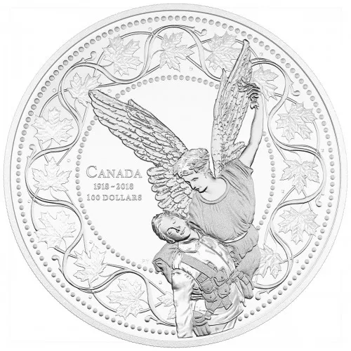 2018 Canadian $100 The Angel of Victory: 100th Anniversary of the First World War Armistice - 10 oz Fine Silver Coin