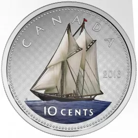 2016 Canadian 10-Cent Big Coin Series: Bluenose Schooner 5-ounce Fine Silver Coloured Dime Coin