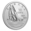 2021 (1921-) Canadian 10-Cent Bluenose Schooner 100th Anniv Uncoloured Dime Coin