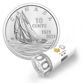 2021 (1921-) Canadian 10-Cent Bluenose Schooner 100th Anniv Uncoloured Dime Special Wrap Coin Roll