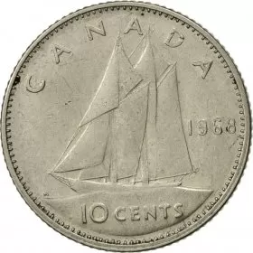 1968 Canadian 10-Cent Bluenose Schooner Dime Coin (Brilliant Uncirculated)