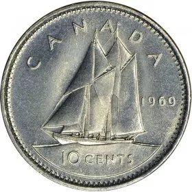 1969 Canadian 10-Cent Bluenose Schooner Dime Coin (Brilliant Uncirculated)