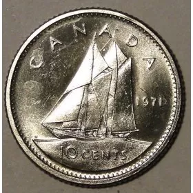 1971 Canadian 10-Cent Bluenose Schooner Dime Coin (Brilliant Uncirculated)