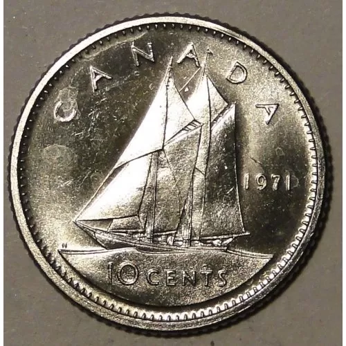 1971 Canadian 10-Cent Bluenose Schooner Dime Coin (Brilliant Uncirculated)