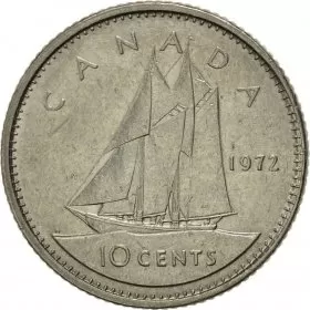 1972 Canadian 10-Cent Bluenose Schooner Dime Coin (Brilliant Uncirculated)